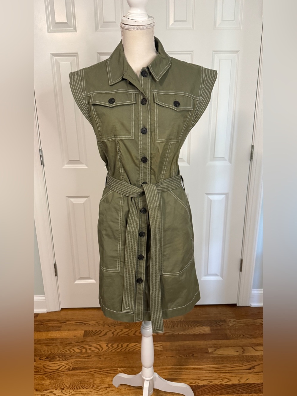 Claudie Pierlot Reflexona Khaki Green Safari Shirt Dress Size US 4 Belted